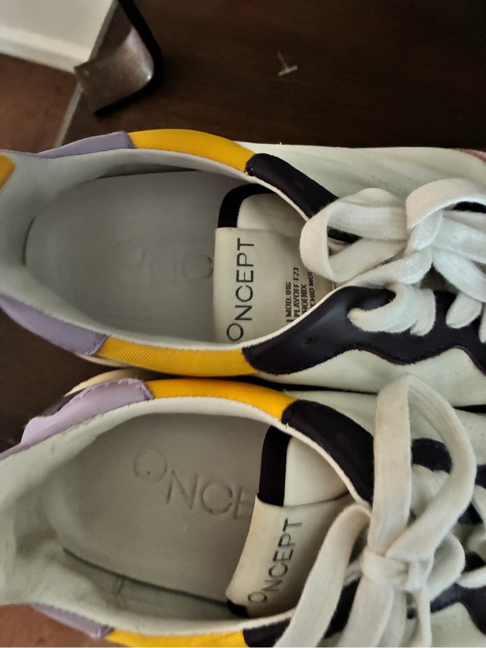 Oncept White Leather Sneakers with Pink, Purple & Yellow Accents - Picture 4 of 6